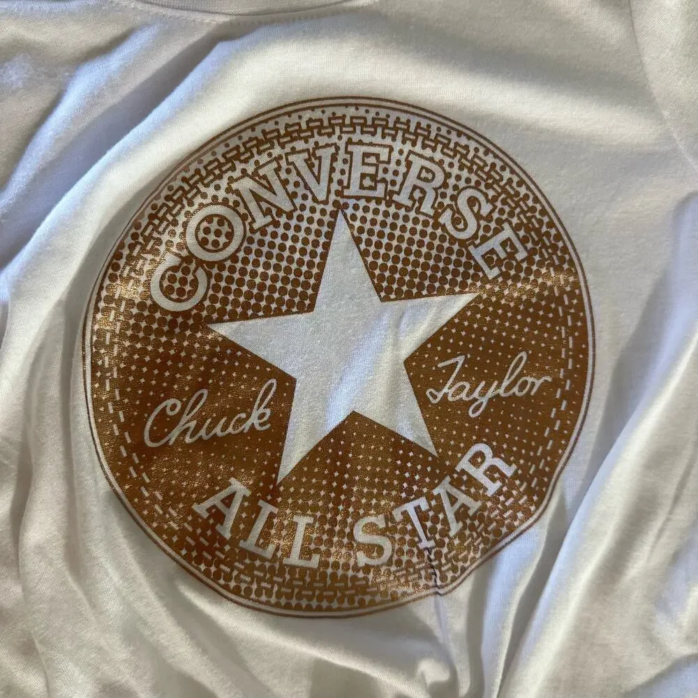 Converse All Star Metallic Logo Tie Front Top Girls M 10/12 White Long Sleeve